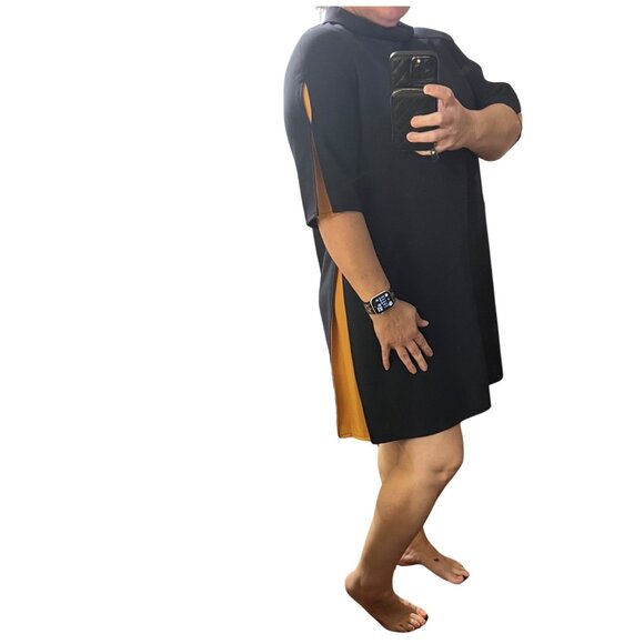 Navy Colorblock Shift Dress Mustard Panels Work Office Chic Size 14 - Picture 4 of 13